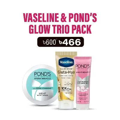 Picture of Vaseline & Pond’s Glow Trio Pack (Flawless Glow 70ml + Pond’s Light Moisturiser 50ml + Pond's Face Wash Bright Beauty 50g)