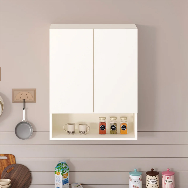 Picture of Opryt with Shelf Engineered Wood Kitchen Cabinet Rack, Wall Mounted Storage Cabinet for Kitchen Utensils, Jars, Spices, Modular Cupboard for Home & Kitchen DIY (White)