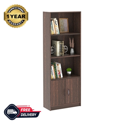 Picture of Seonn Bookshelf Cabinet Book Rack Organizer with Shelves for Décor Display and 2 Doors Cabinet Floor Standing for Home Library