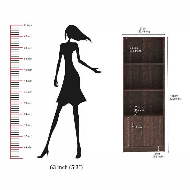 Picture of Seonn Bookshelf Cabinet Book Rack Organizer with Shelves for Décor Display and 2 Doors Cabinet Floor Standing for Home Library