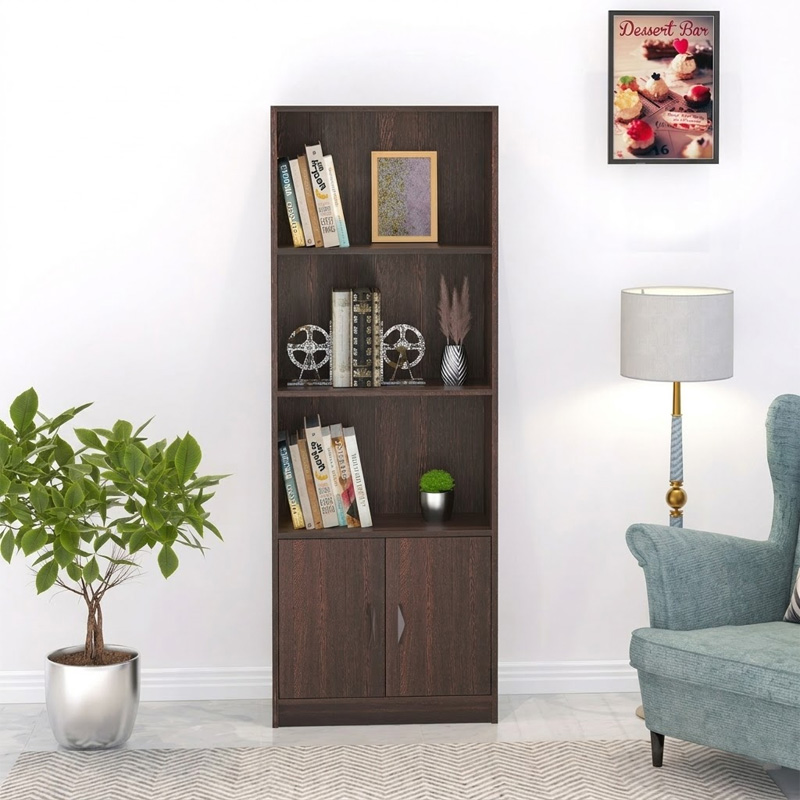 Picture of Seonn Bookshelf Cabinet Book Rack Organizer with Shelves for Décor Display and 2 Doors Cabinet Floor Standing for Home Library