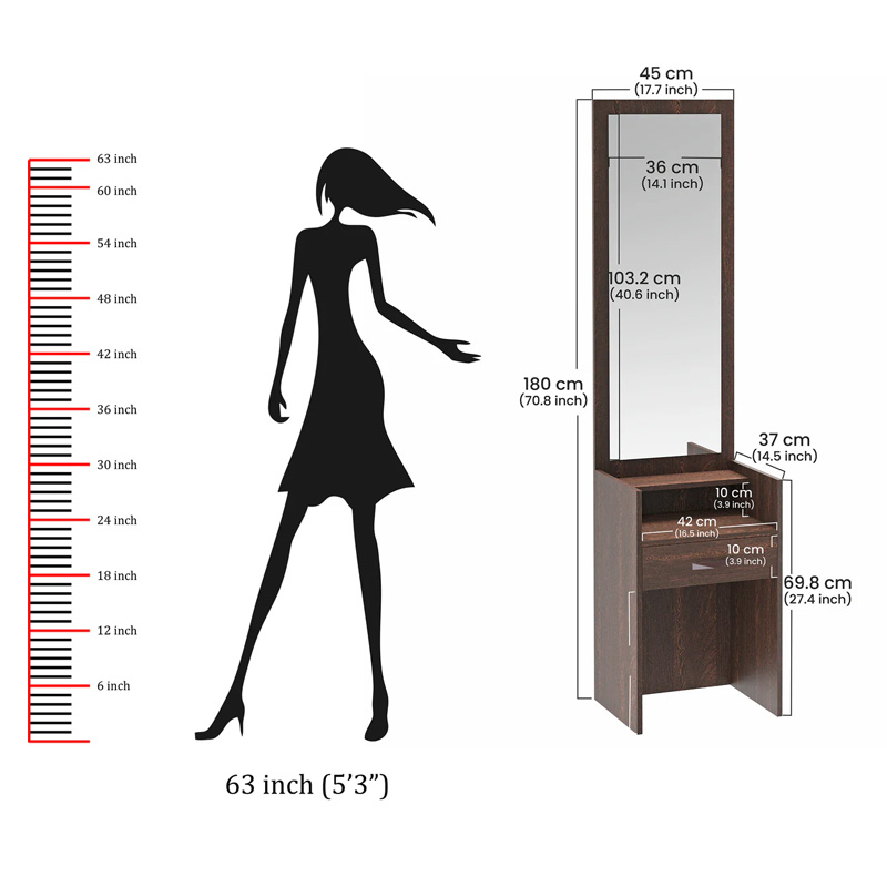 Picture of Alesti Engineered Wood Slim Dressing Table Full Length Rectangular Mirror With Utility Storage Shelf