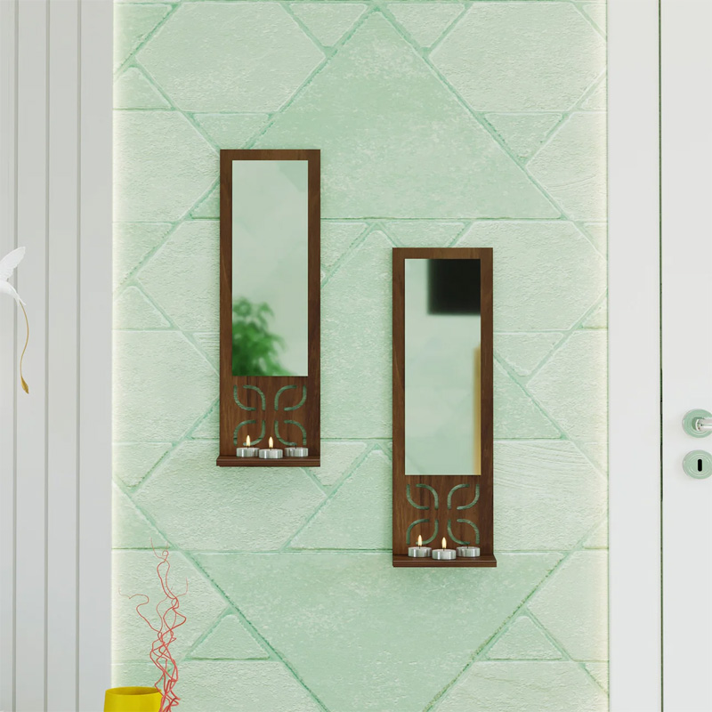 Picture of Promys Wall Hanging Engineered Wooden & Mirror Wall Art Shelve for Living Room, Bedroom, Office for Home,