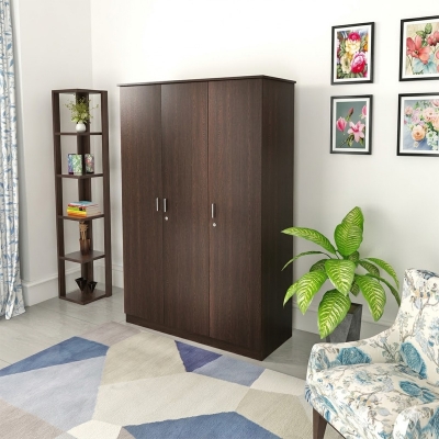 Picture of Andrie 3 Door Wardrobe/Clothes Storage Rack Organizer Almirah Cupboard Cabinet with Shelves and Cloth Hanger for Bedroom Home Furniture