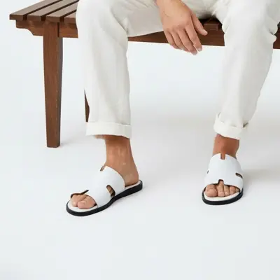 Picture of Men's Elegant Cut-Out Flat Sandals – Ivory White