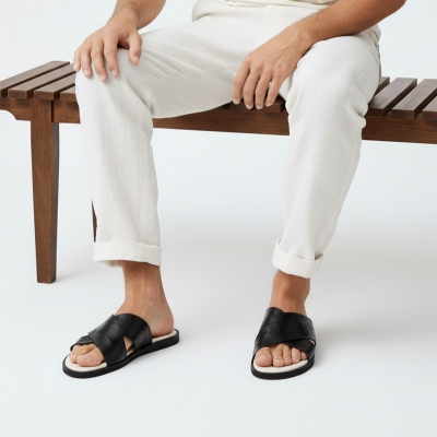 Picture of Men's Elegant Cross Strap Flat Sandals – Black