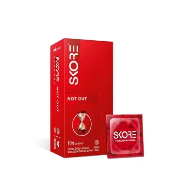 Picture of Skore NOT OUT Climax Delay With Raised & 1500 Dots Plus with Additional Lubrication Condoms Single Pack 1x10= 10pcs