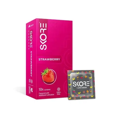 Picture of Skore Strawberry 1500+ Dotted with Extra Lubrication Condom - 10Pcs Pack