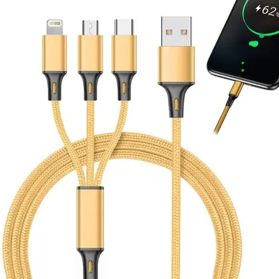 Picture of Fast USB Charging Cable Universal 3 in 1 Multi Function Cell Phone Cord Charger -Red