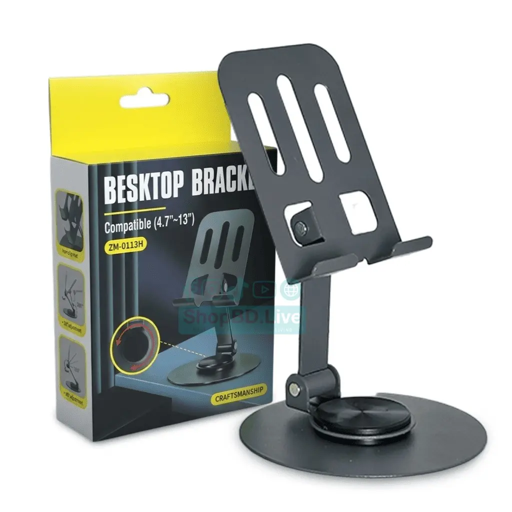 Picture of Full Metal Rotatable Foldable Desktop Stand For Mobile ‍And Tablet -Black