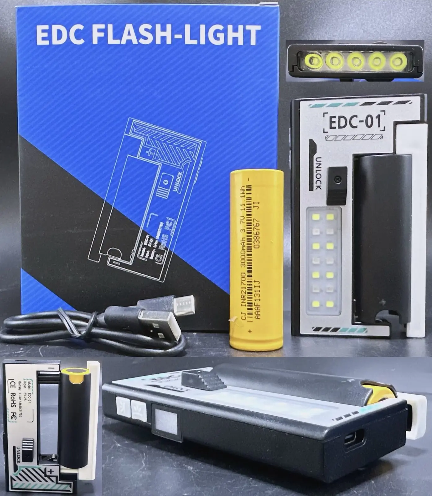 Picture of LED Ultra Bright Flashlight Waterproof Dustproof High Brightness Work Light -Black
