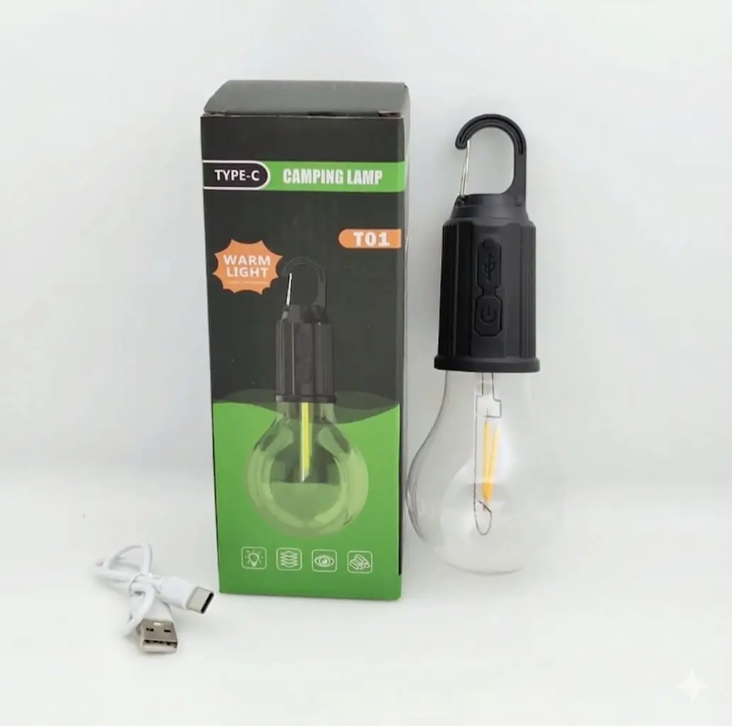 Picture of Rechargeable Camping LED Bulb  Portable Waterproof Outdoor Hanging Light for Hiking & Emergency Use -Black