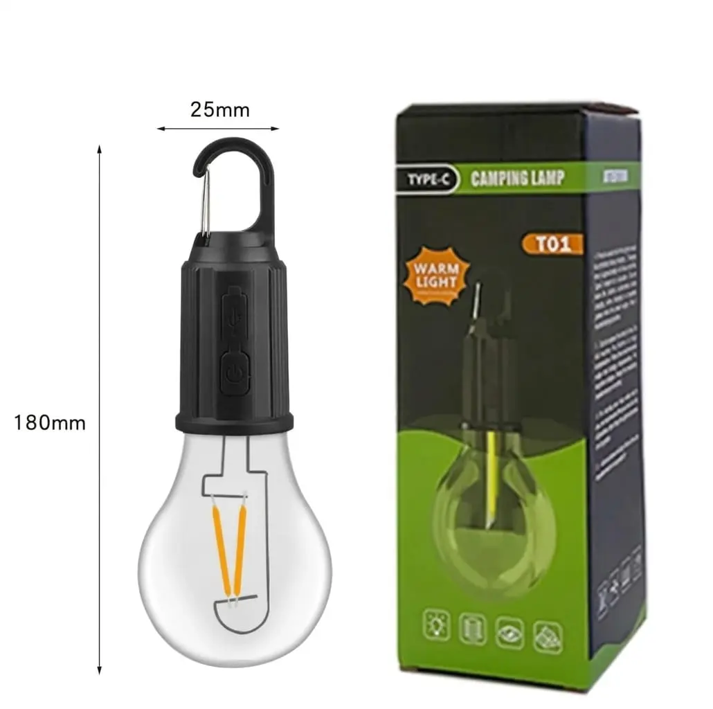 Picture of Rechargeable Camping LED Bulb  Portable Waterproof Outdoor Hanging Light for Hiking & Emergency Use -Black