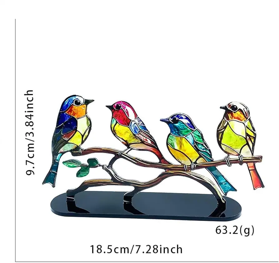 Picture of Sea Glass Birds,Bird Lover Gifts, Stained Glass Birds on Branch, Desk Ornaments Acrylic Colourful Birds Ornament Vivid Tabletop Bird Decoration for Bar Decor Gift 4 Birds -Multicolour