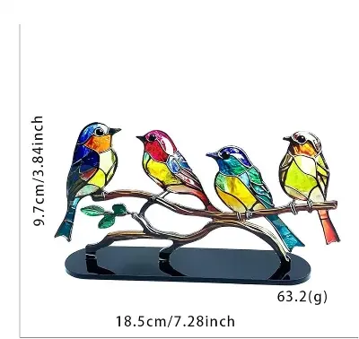 Picture of Sea Glass Birds,Bird Lover Gifts, Stained Glass Birds on Branch, Desk Ornaments Acrylic Colourful Birds Ornament Vivid Tabletop Bird Decoration for Bar Decor Gift 4 Birds -Multicolour
