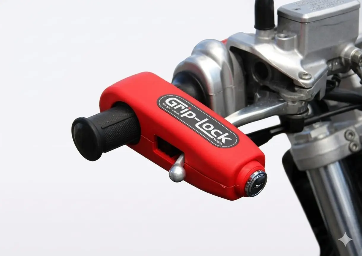 Picture of Bike Brake Lock for Motorcycle and Scooter, Handlebar Brake Lever Lock, Anti-Theft Safety Lock for Two Wheelers. -Red