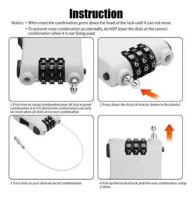 Picture of Anti theft lock,Bike Combination Cable Code Lock Extendable Wire Luggage Bicycle Rock Password 3 Padlock Bike Chain Lock -White