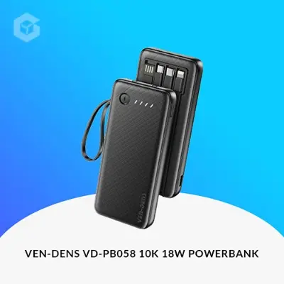 Picture of Ven-Dens VD-PB060 10000mAh 22.5w Power Bank – Built-in Charging Cable  High-Quality Battery -Black