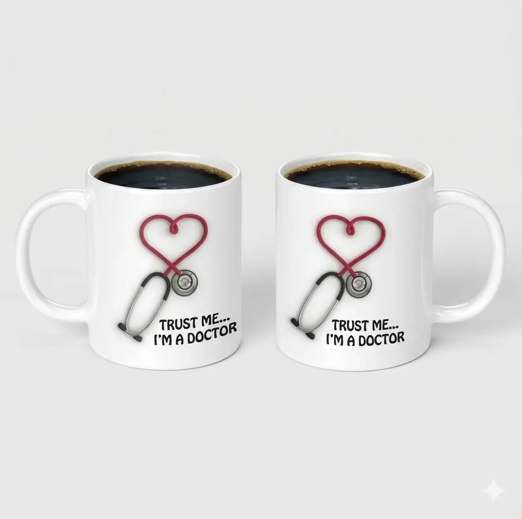 Picture of Doctor Ceramic Water Mug Coffee Milk Pottery Cup with Handle Breakfast Drinking Heat-Resistant Drinkware Home -White