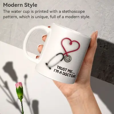 Picture of Doctor Ceramic Water Mug Coffee Milk Pottery Cup with Handle Breakfast Drinking Heat-Resistant Drinkware Home -White