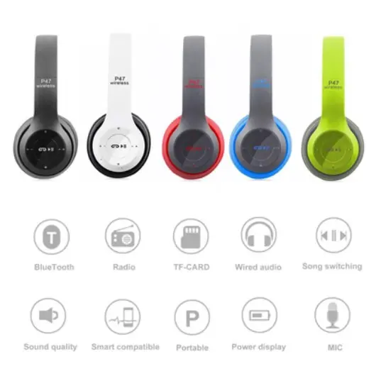Picture of P47 Wireless Over Ear Headset Noise Cancelling Bluetooth-Compatible 5.0 Gaming Headphone Card Mp3 Player Support Hands-Free -Multicolor