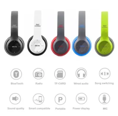Picture of P47 Wireless Over Ear Headset Noise Cancelling Bluetooth-Compatible 5.0 Gaming Headphone Card Mp3 Player Support Hands-Free -Multicolor