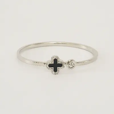 Picture of Leaf Clover Charm Opened Cuff Bangle Bracelet For Women