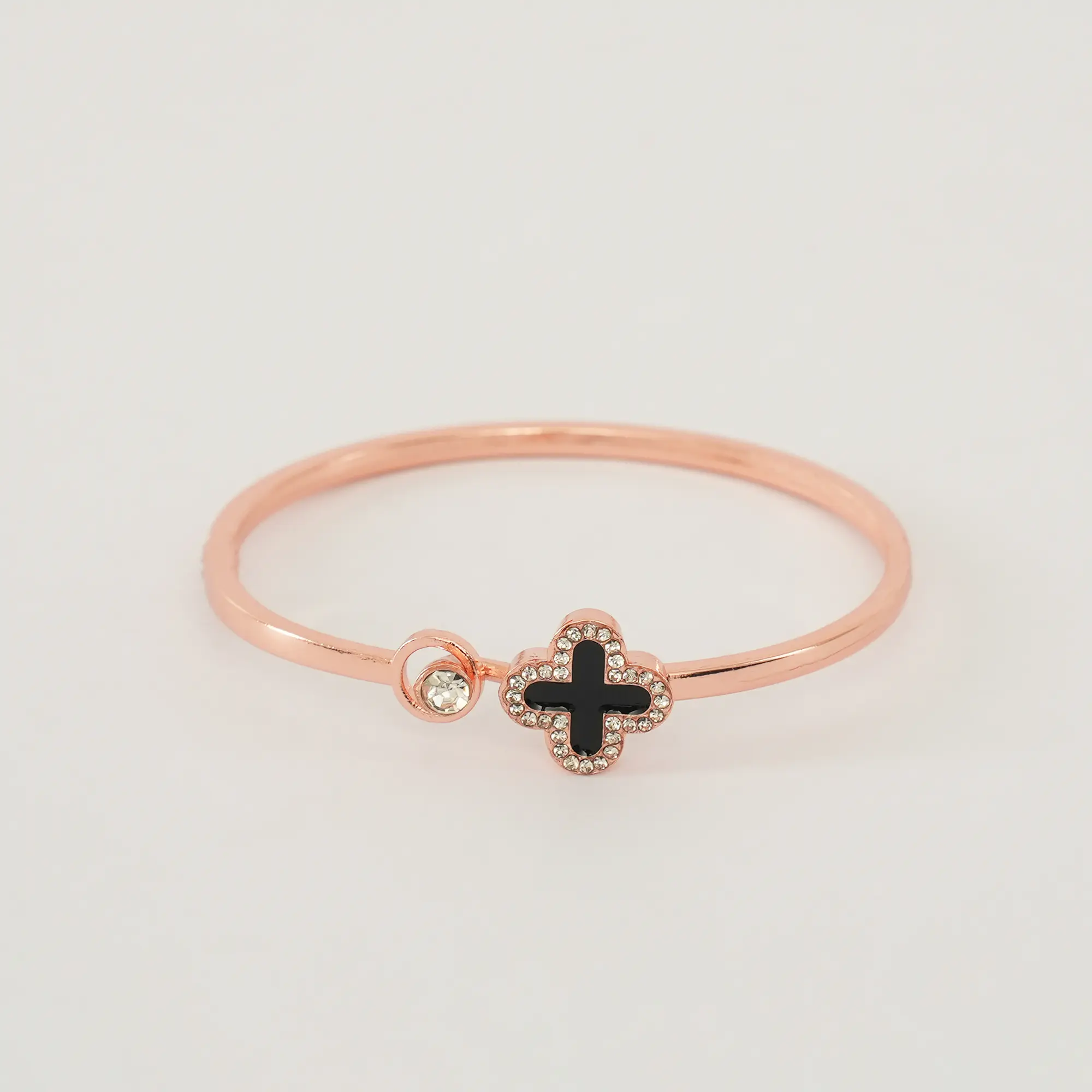 Picture of Metal Titanium Steel Bangle Rose  Leaf Clover Charm Opened Cuff Bangle Bracelet - Bracelet