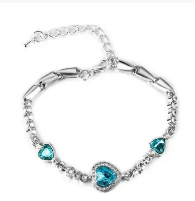 Picture of Ladies Bracelet Women Bracelet Rhinestone Embedded Leaf Charm Elegant Classic Adjustable Blue Fashion Jewelry
