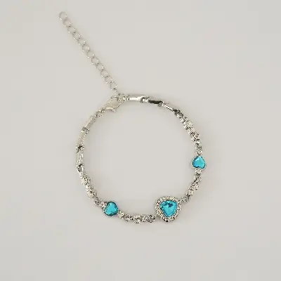 Picture of Ladies Bracelet Women Bracelet Rhinestone Embedded Leaf Charm Elegant Classic Adjustable Blue Fashion Jewelry