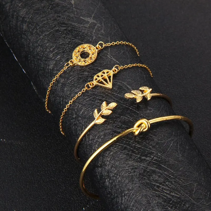 Picture of 4pcs/Set  Rose Plated Chain Bracelet Women Simple Design Chain Bracelet