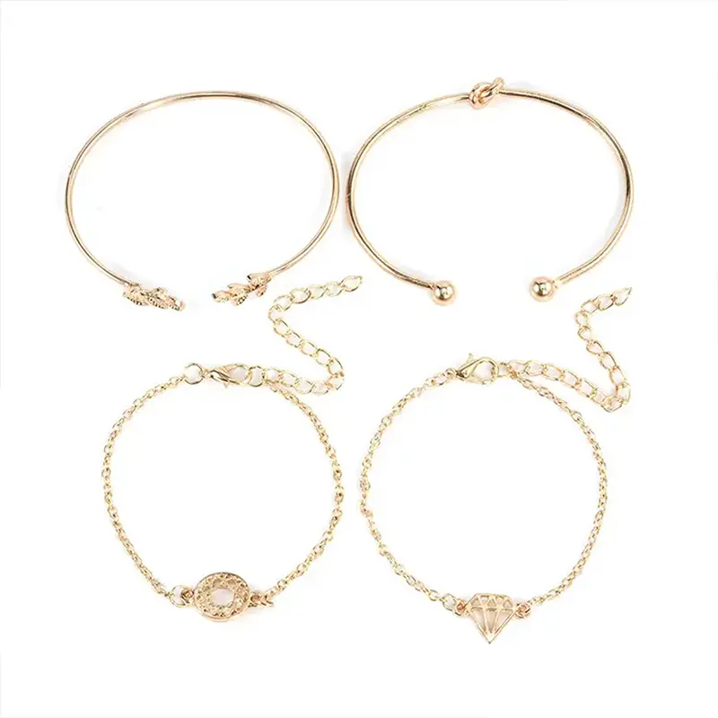 Picture of 4pcs/Set  Rose Plated Chain Bracelet Women Simple Design Chain Bracelet