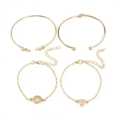 Picture of 4pcs/Set  Rose Plated Chain Bracelet Women Simple Design Chain Bracelet