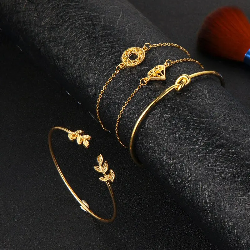 Picture of 4pcs/Set  Rose Plated Chain Bracelet Women Simple Design Chain Bracelet