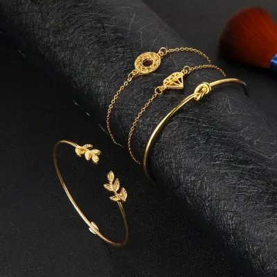 Picture of 4pcs/Set  Rose Plated Chain Bracelet Women Simple Design Chain Bracelet