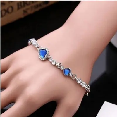Picture of Ocean Sea Crystal Bracelets Classic Blue Rhinestone Heart Charms  Bracelet Women Jewelry Gifts