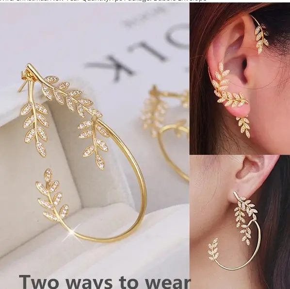 Picture of 1pcs Boho Fashion Jewelry Earrings Rhinestone Leaf Design  Earring Accessories For Women