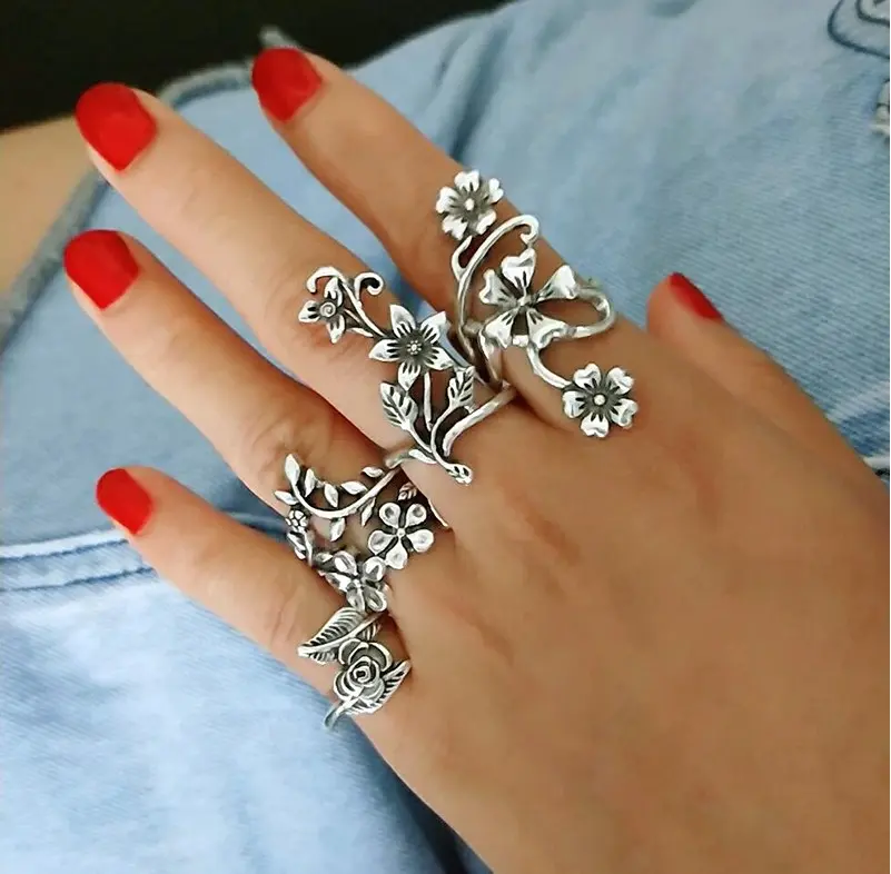Picture of 4 set natural shape leaf finger ring set for women