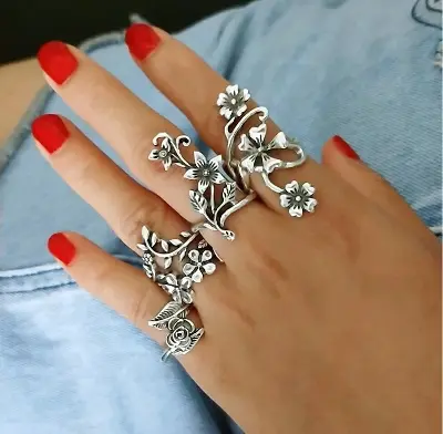 Picture of 4 set natural shape leaf finger ring set for women