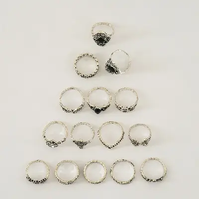 Picture of 14 Pieces/set Crystal Flower Leaves Hollow Lotus Gem Ring Set