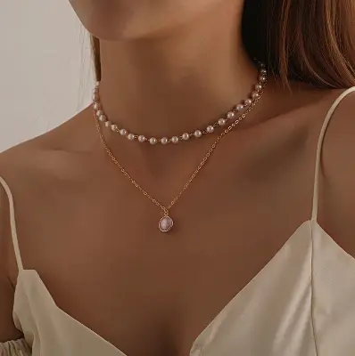 Picture of Fashion Beaded Pearl Necklace For Women Kpop Crystal Pendant Charm Pearls Choker Bead Necklaces Jewelry - Breslet For Women