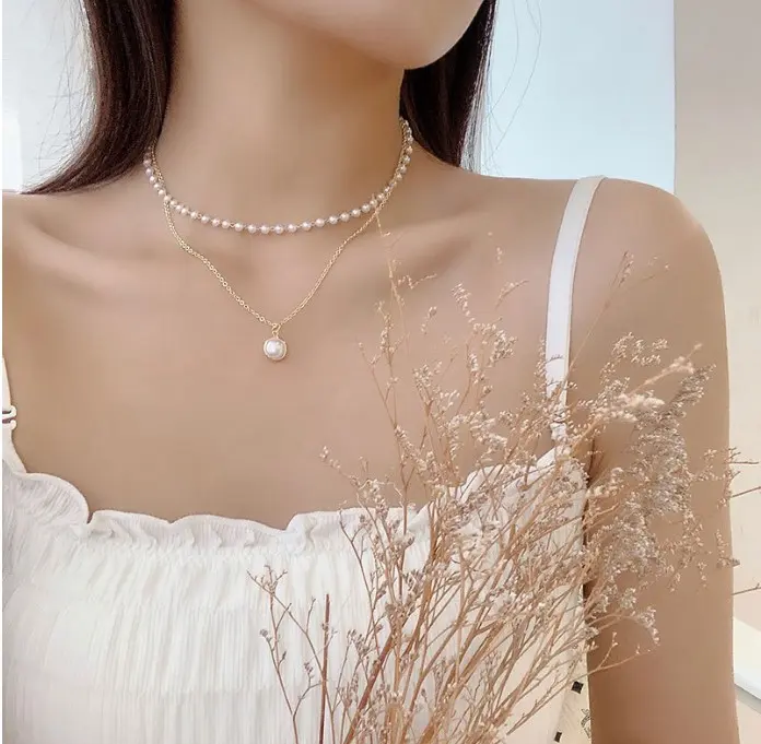 Picture of Fashion Beaded Pearl Necklace For Women Kpop Crystal Pendant Charm Pearls Choker Bead Necklaces Jewelry - Breslet For Women