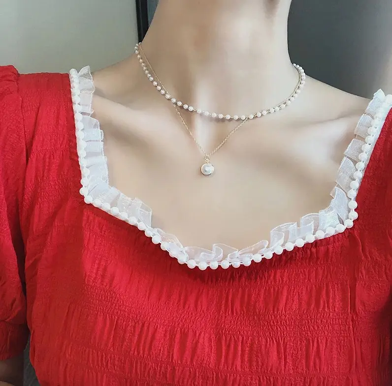 Picture of Fashion Beaded Pearl Necklace For Women Kpop Crystal Pendant Charm Pearls Choker Bead Necklaces Jewelry - Breslet For Women