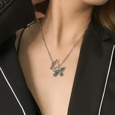 Picture of Goth Harajuku Butterfly Pearl Beads Pendant Chain Choker Necklace For Women Egilr Friends Punk Animal Trendy Jewelry Gifts - Necklace For Girls