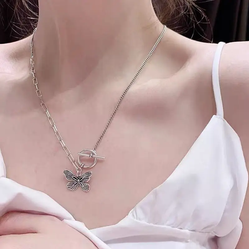 Picture of Goth Harajuku Butterfly Pearl Beads Pendant Chain Choker Necklace For Women Egilr Friends Punk Animal Trendy Jewelry Gifts - Necklace For Girls