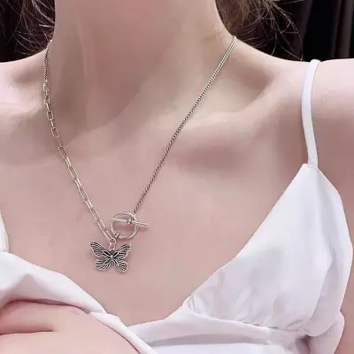 Picture of Goth Harajuku Butterfly Pearl Beads Pendant Chain Choker Necklace For Women Egilr Friends Punk Animal Trendy Jewelry Gifts - Necklace For Girls