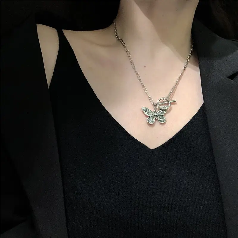Picture of Goth Harajuku Butterfly Pearl Beads Pendant Chain Choker Necklace For Women Egilr Friends Punk Animal Trendy Jewelry Gifts - Necklace For Girls