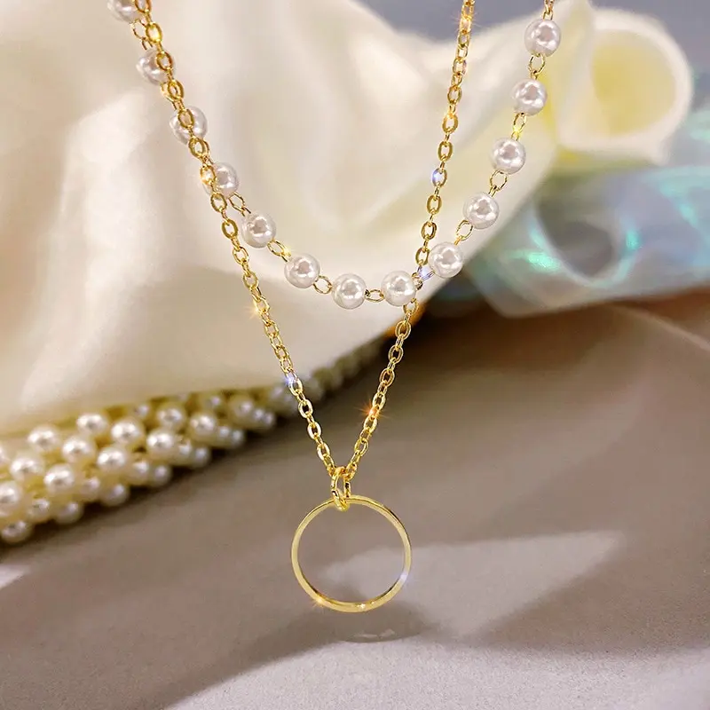 Picture of Fashion Beaded Pearl Necklace For Women Kpop Crystal Pendant Charm Pearls Choker Bead Necklaces Jewelry