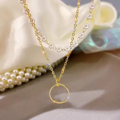 Picture of Fashion Beaded Pearl Necklace For Women Kpop Crystal Pendant Charm Pearls Choker Bead Necklaces Jewelry