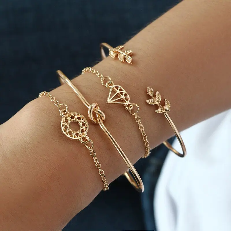 Picture of 4Pieces/Set Rose Plated Chain Bracelet Women Simple Design Chain Bracelet - Bracelet